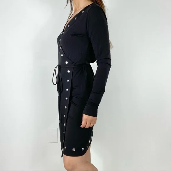 MICHAEL MICHAEL KORS NLACK EMBELLISHED WRAP-DRESS - Picture 3 of 11